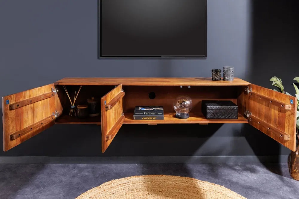 Comoda TV suspendata din Lemn de mango Maro L160xH29cm VULCANO