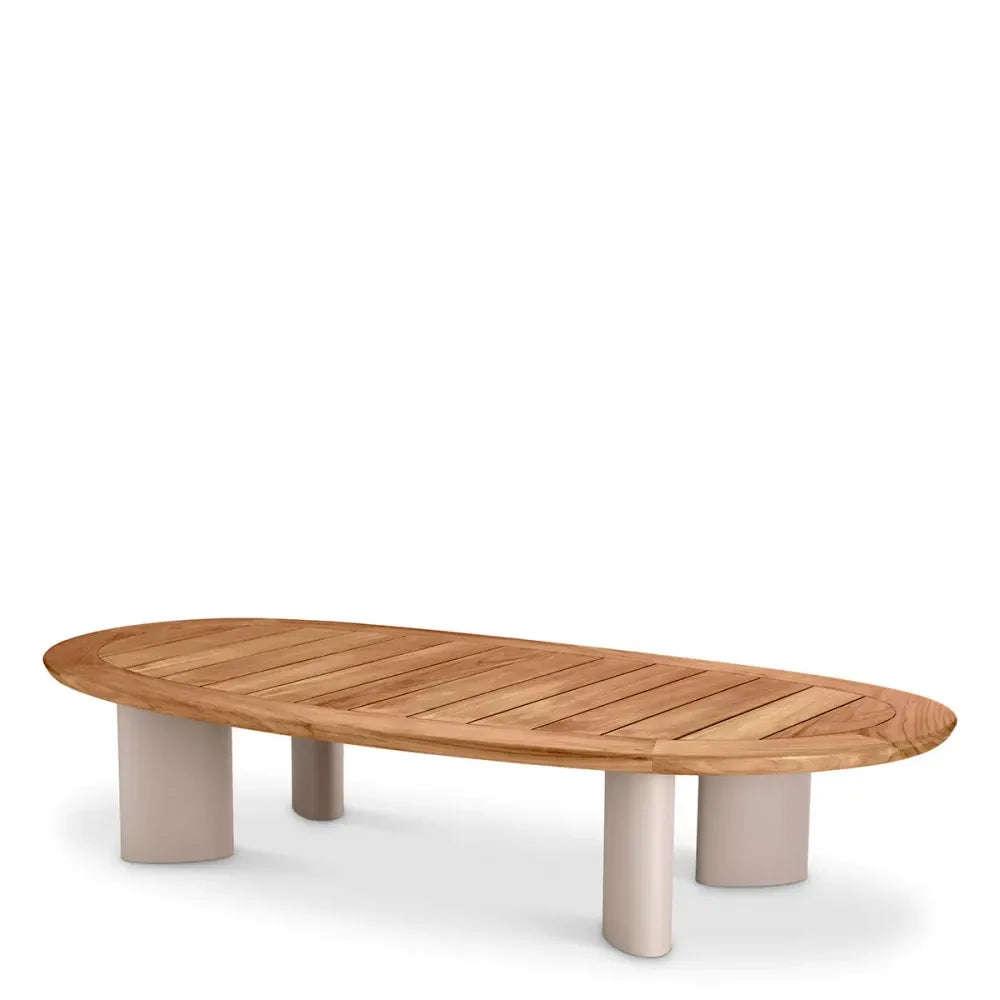 Masuta de cafea pentru exterior din Metal Bej si Lemn de tec Maro H34.5xL170.5cm Free Form Eichholtz