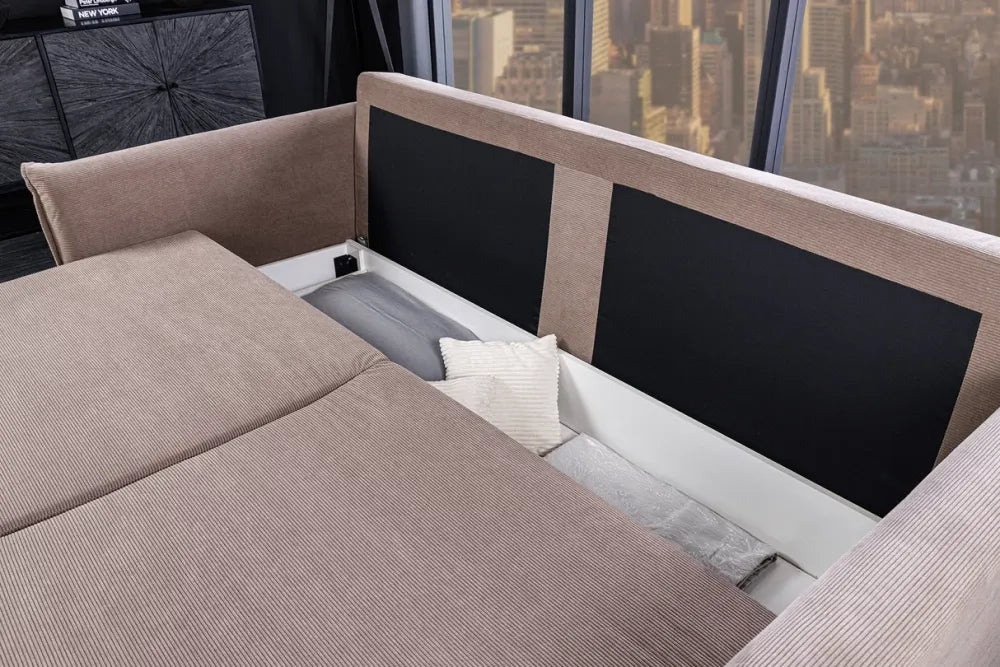 Canapea extensibila de 3 locuri tapitat cu Catifea raiata Maro taupe L215cm Apartment