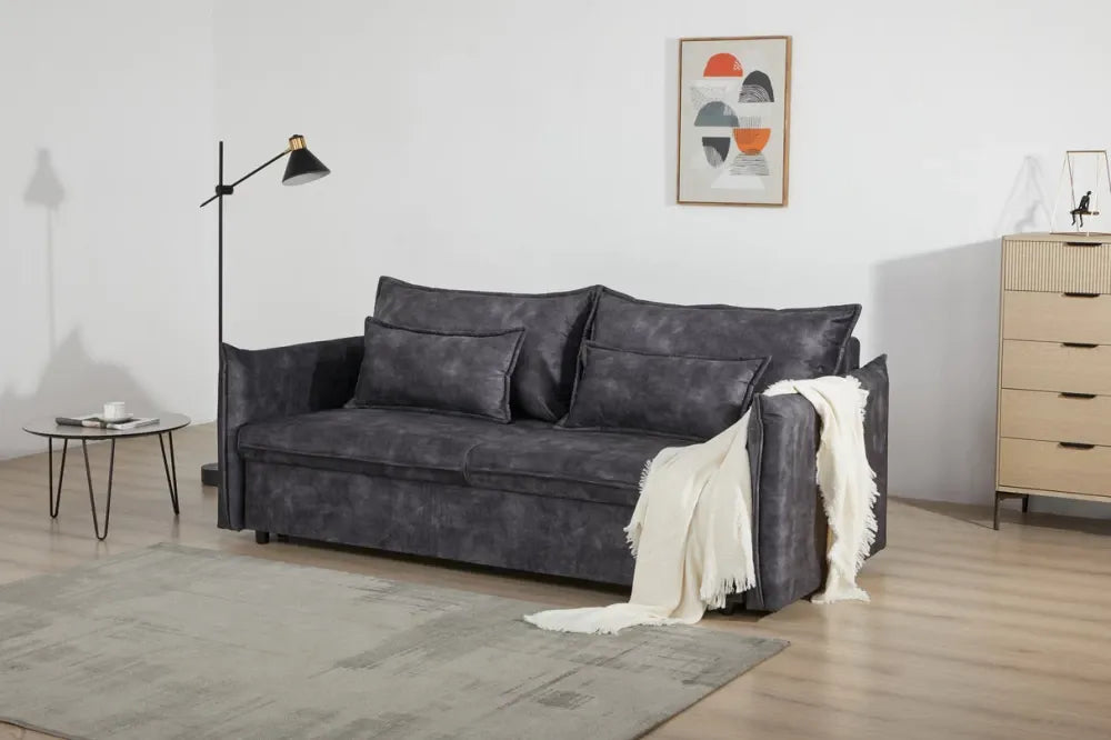 Canapea extensibila de 3 locuri tapitat cu Catifea raiata Gri L215cm Apartment