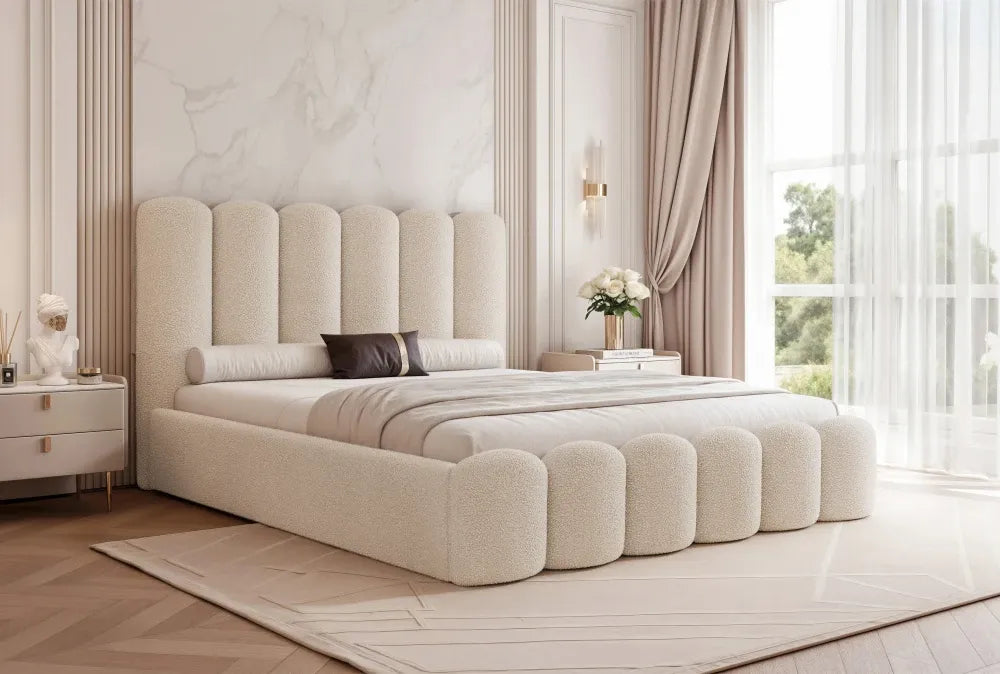 Pat 120 x 200 tapitat cu Stofa boucle Quelle Bej Aveline