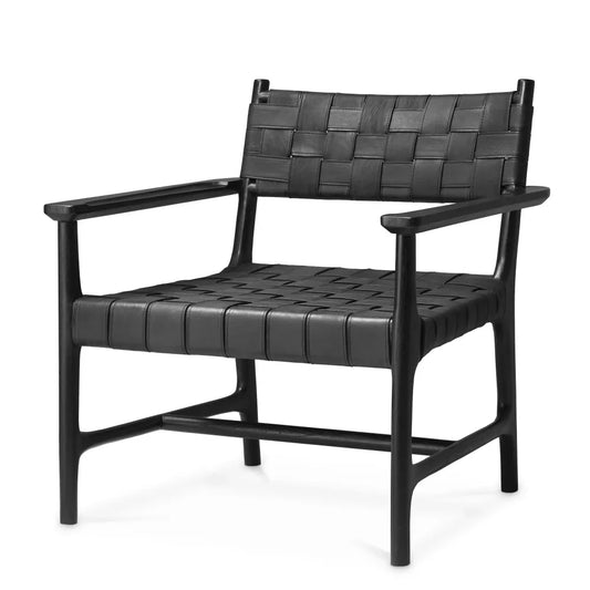 Fotoliu tapitat cu Piele naturala Negru L70xA69.5xH77cm Tiberio Eichholtz