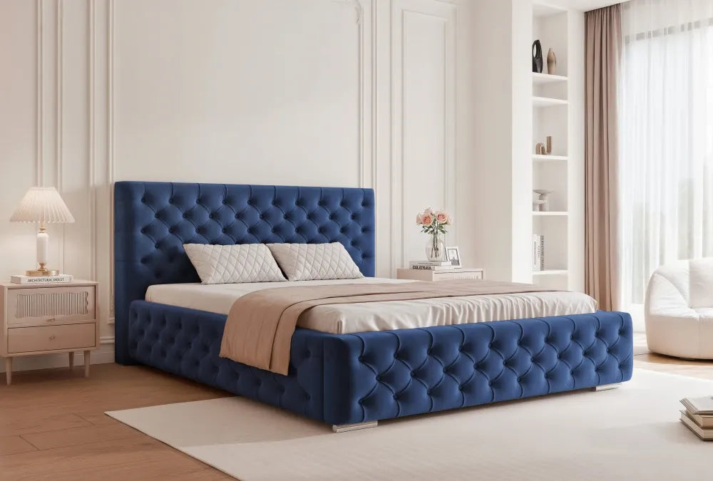 Pat 160 x 200 tapitat cu Catifea Magic velvet Albastru Noah