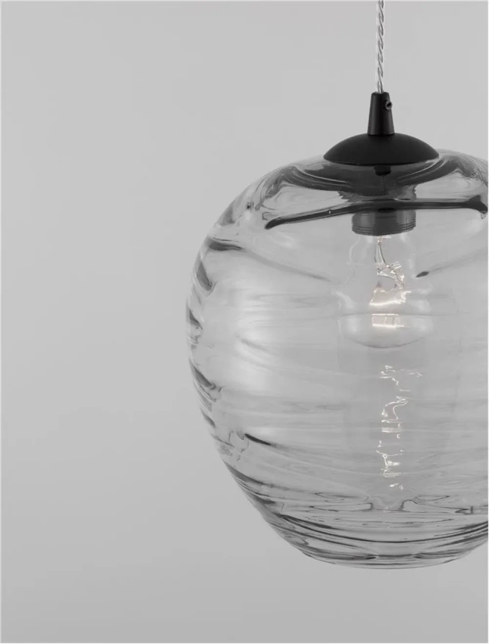 Pendul structura din Metal Negru si abajur din Sticla Gri deschis H120xL25cm IP20 EVLEEN