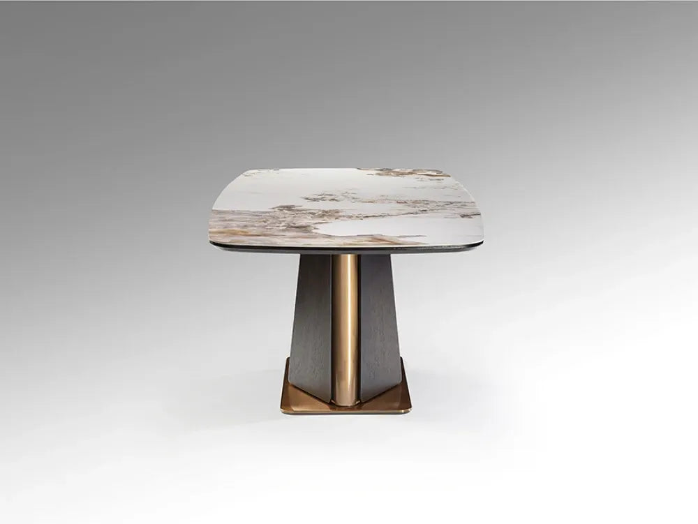 Masa din MDF/Otel inoxidabil Rosegold/Maro si Portelan Multicolor L200xH76cm Luca