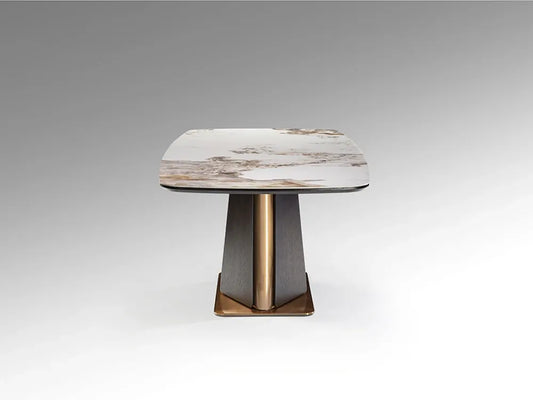 Masa din MDF/Otel inoxidabil Rosegold/Maro si Portelan Multicolor L200xH76cm Luca