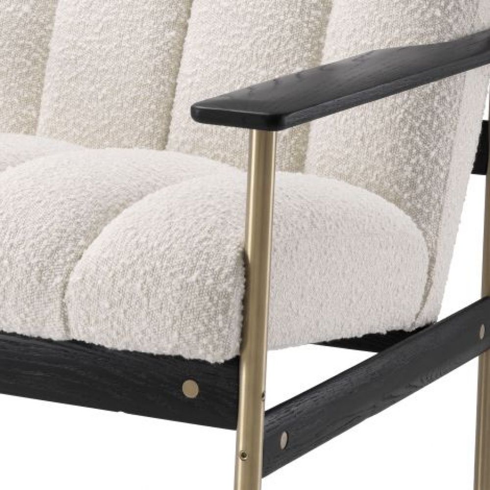Fotoliu tapitat cu Boucle Crem cu baza din Metal/Lemn Negru/Auriu H73xL75xA78cm Elan