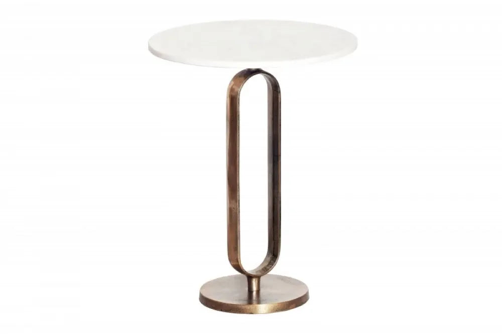 Masuta laterala Rotunda din Marmura Alb si Metal Auriu antichizat D45xH60cm Elegance