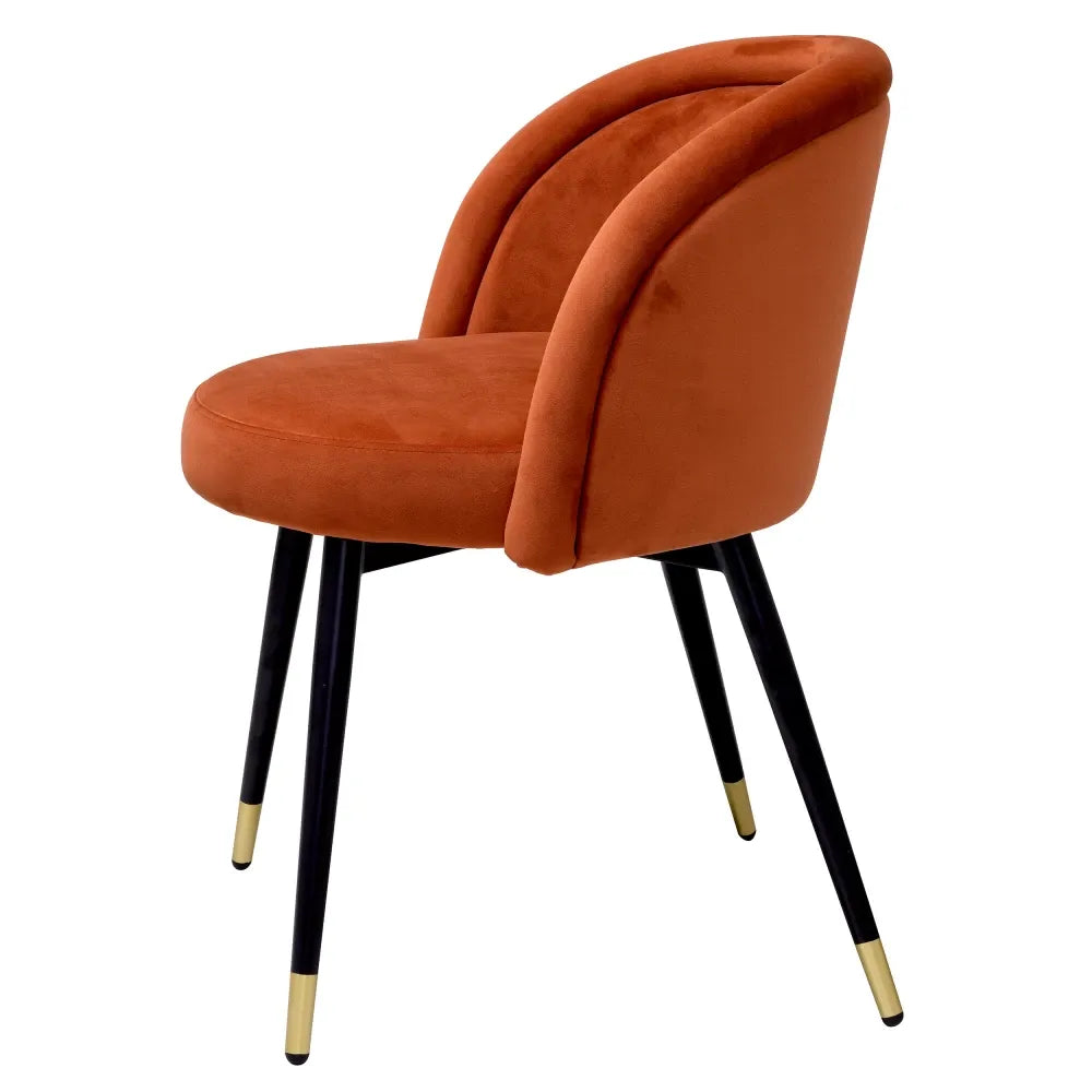 Set 2 scaune tapitat cu Catifea Portocaliu cu picioare din Metal Negru/Auriu H77xL57.5xA58cm Chloe Eichholtz