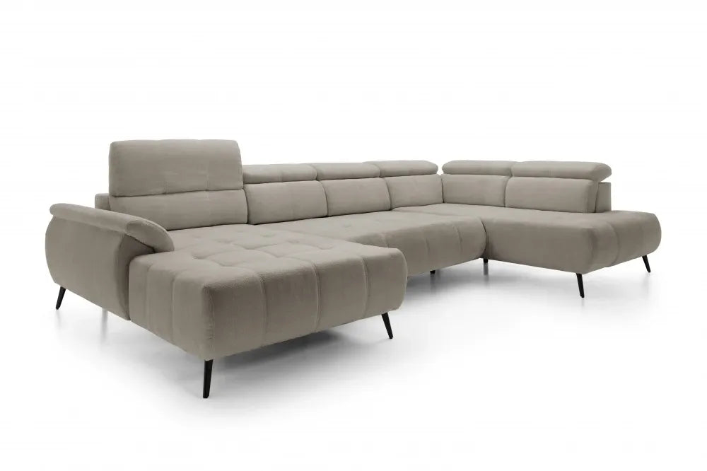 Coltar extensibil electric In forma de U  tapitat cu Chenille Bej cu lada depozitare Genova III