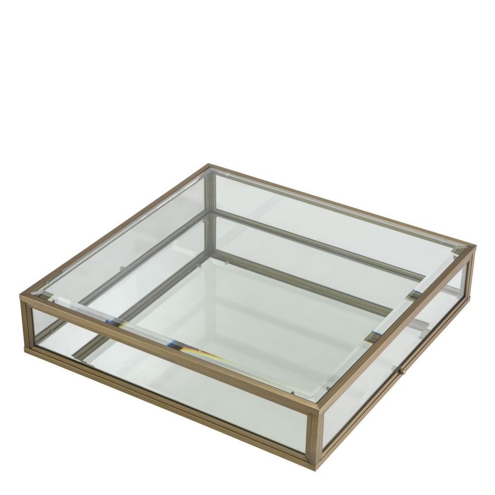 Masuta de cafea Patrata din Otel inoxidabil si Sticla securizata Auriu/Transparent L100xH30cm Ryan