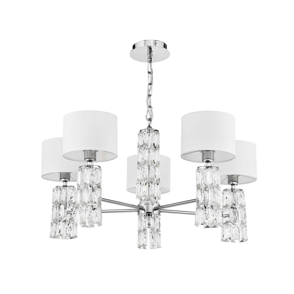 Candelabru rotund cu inaltime reglabila din Textil Alb cu 5 becuri D70xH81cm Talento