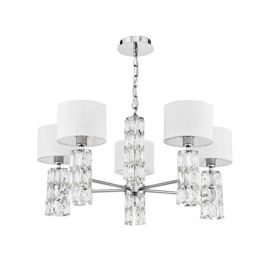 Candelabru rotund cu inaltime reglabila din Textil Alb cu 5 becuri D70xH81cm Talento