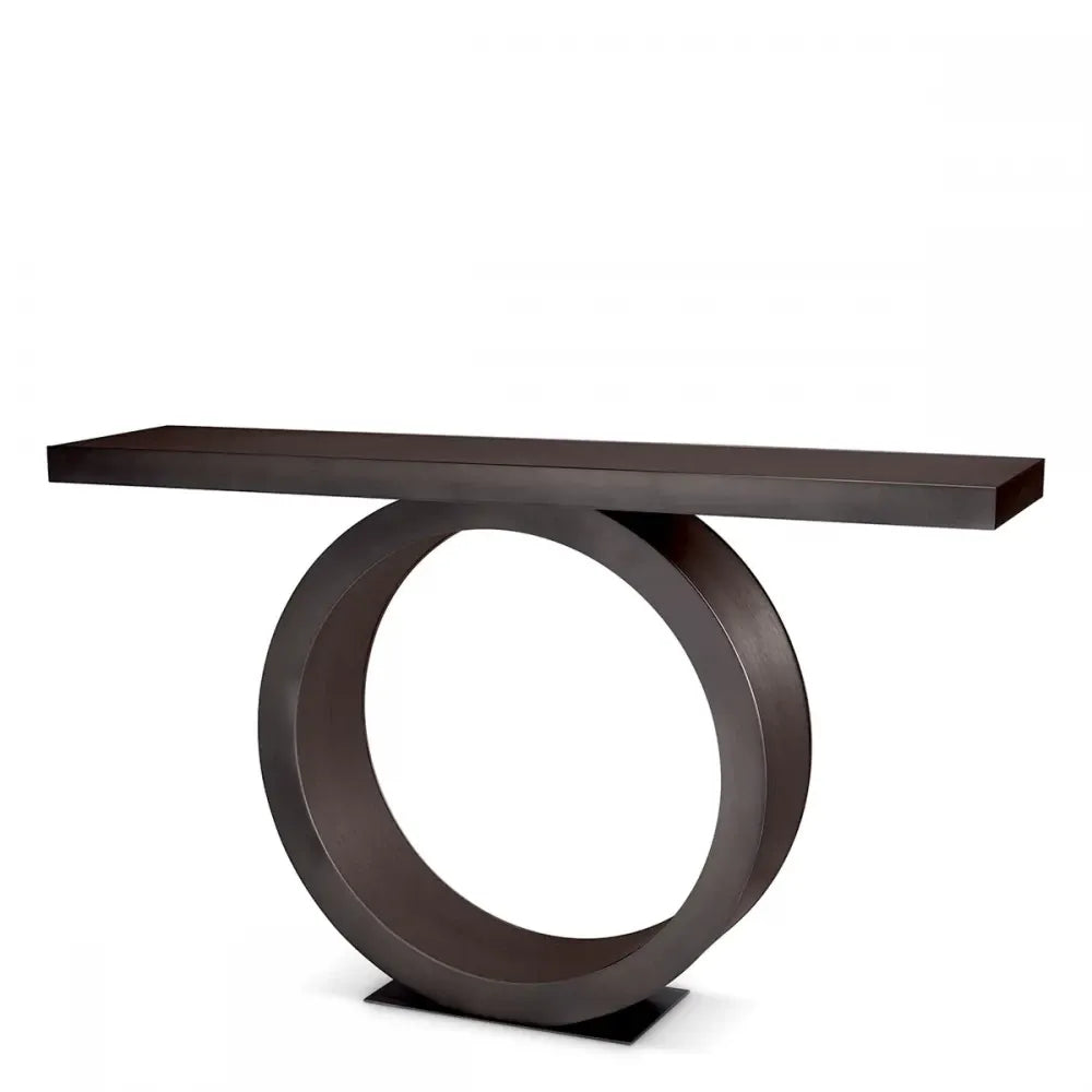 Consola din Furnir de stejar Maro Mocha si Metal Bronz L130xH76.5cm Odis Eichholtz