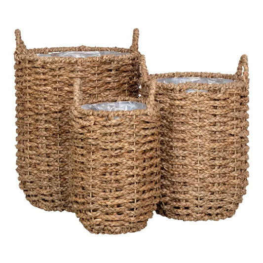 Set 3 ghivece impletite natural Maro/Transparent H28/32/37xD20/26/31cm Hue