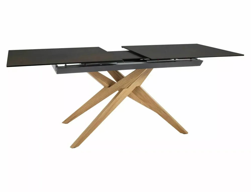 Masa extensibila din Sticla securizata+Ceramica Maro si Lemn de stejar Maro L180-230xH76cm Loreto