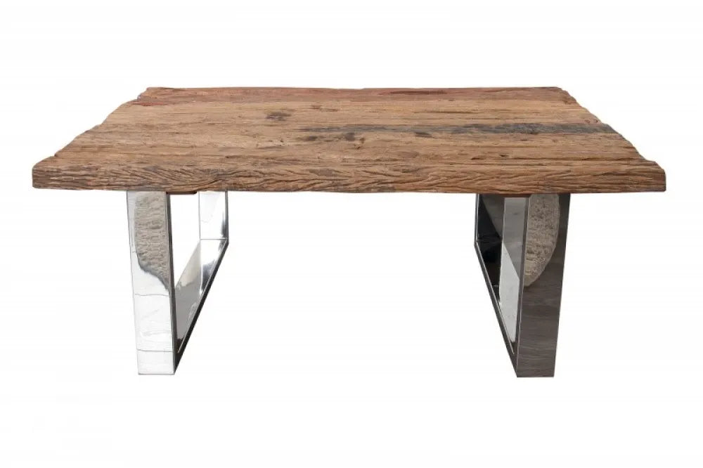 Masuta de cafea Dreptunghiulara din Lemn masiv reciclat Maro si Metal Argintiu L110xH40cm Barracuda II