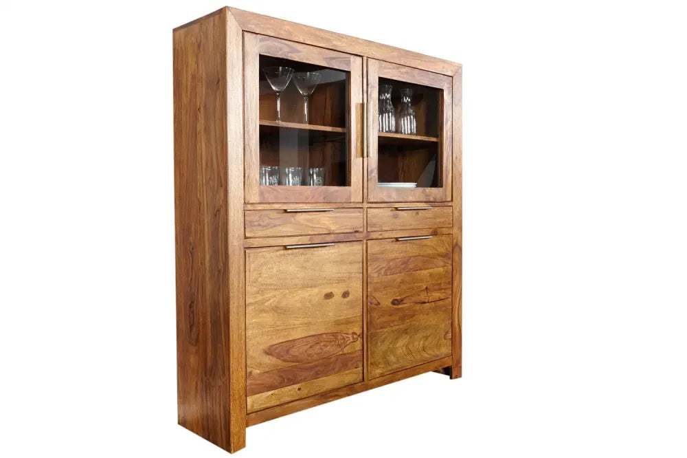Dulap din lemn masiv de sheesham cu vitrina L120xH140cm Lagos