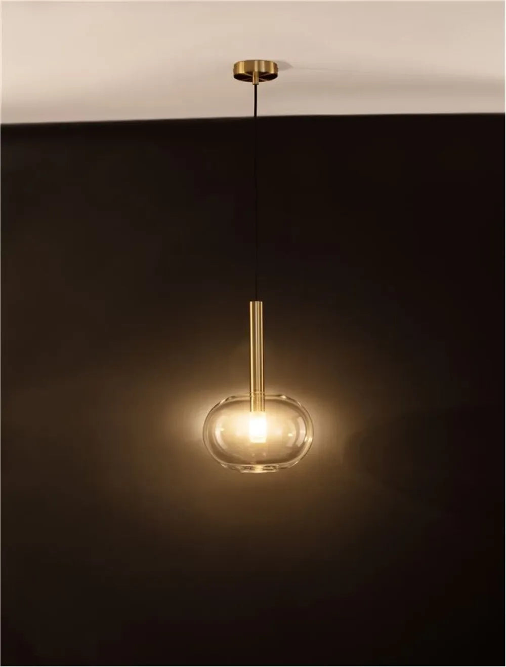 Pendul structura din Metal Negru/Auriu si abajur din Sticla Transparent H191xL24cm IP20 AMELIA