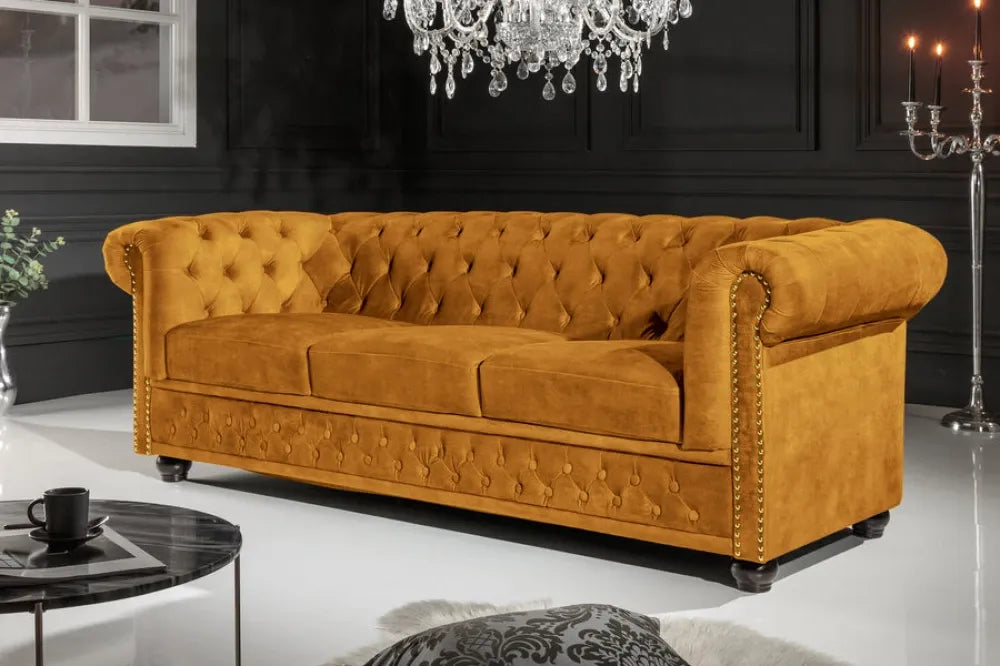 Canapea tapitata cu Catifea Galben mustar L205cm CHESTERFIELD