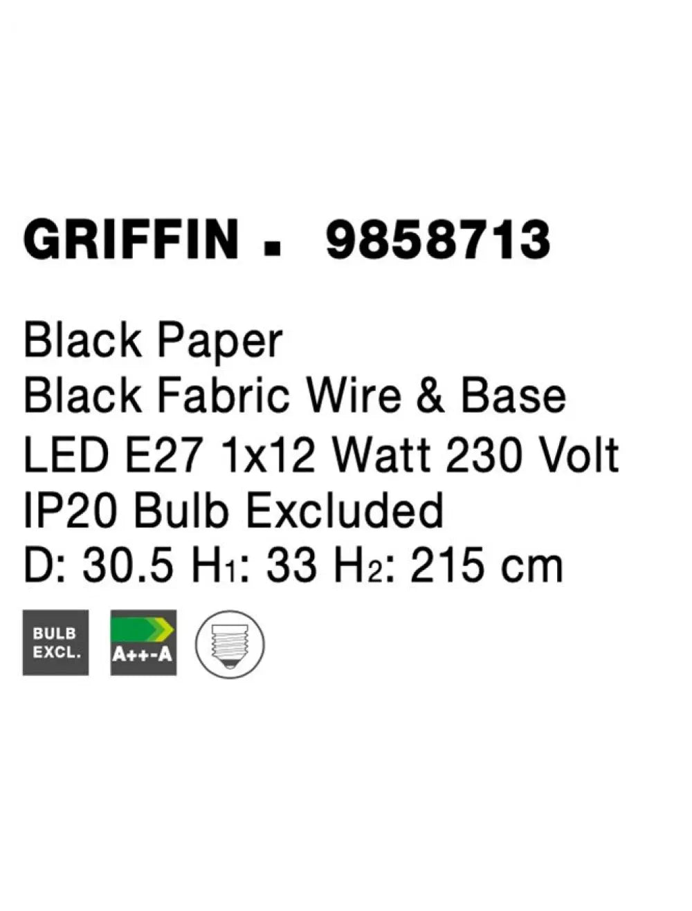 Pendul structura din Metal Negru si abajur din Ratan Negru H215xL30.5cm IP20 GRIFFIN