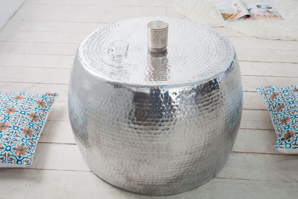 Masuta de cafea Rotunda din Metal Argintiu D60xH40cm Orient