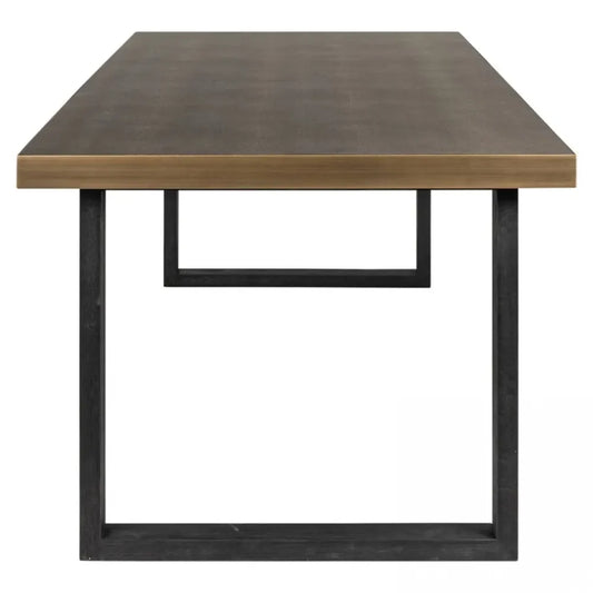 Masa Dreptunghiulara de 6 persoane din Piele artificiala Auriu antichizat si Lemn de stejar Negru L200xH76cm Bloomville Richmond Interiors