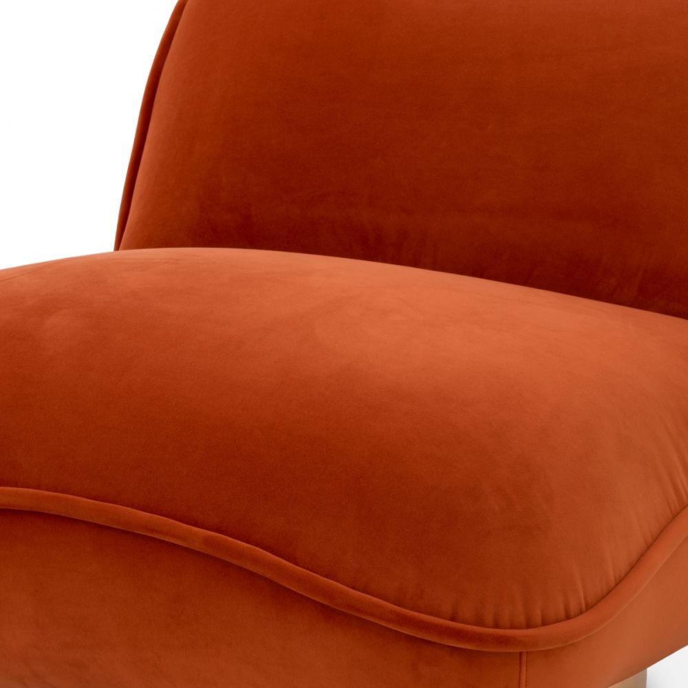 Fotoliu Relax Eichholtz tapitat cu Catifea Portocaliu cu baza din Otel inoxidabil Auriu H71xL85.5xA105cm