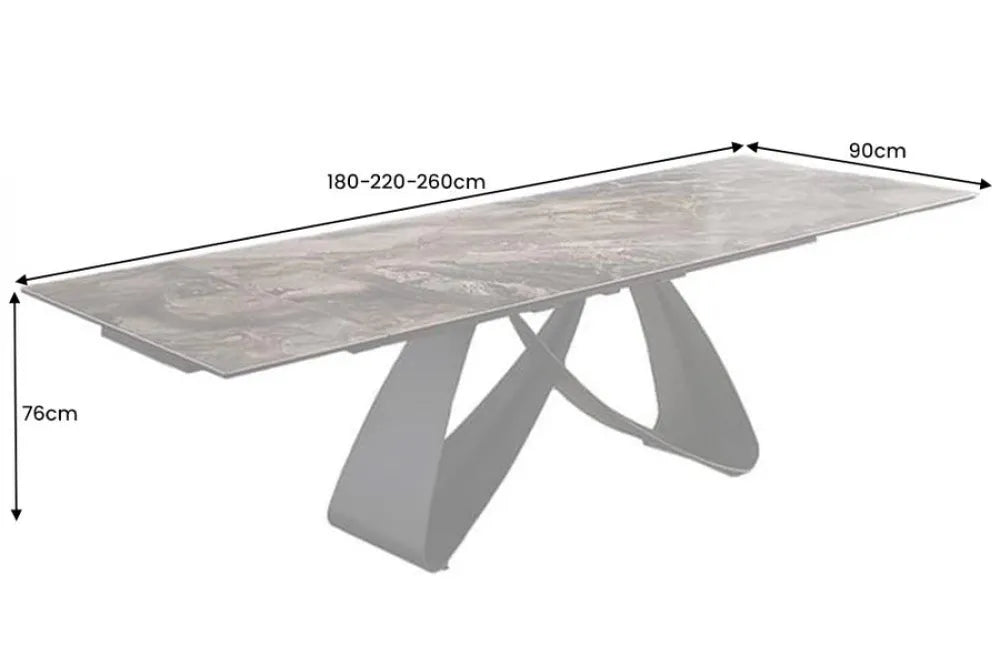 Masa din Sticla securizata/Ceramica Maro taupe si Metal Negru L180-220-260xH76cm Infinity