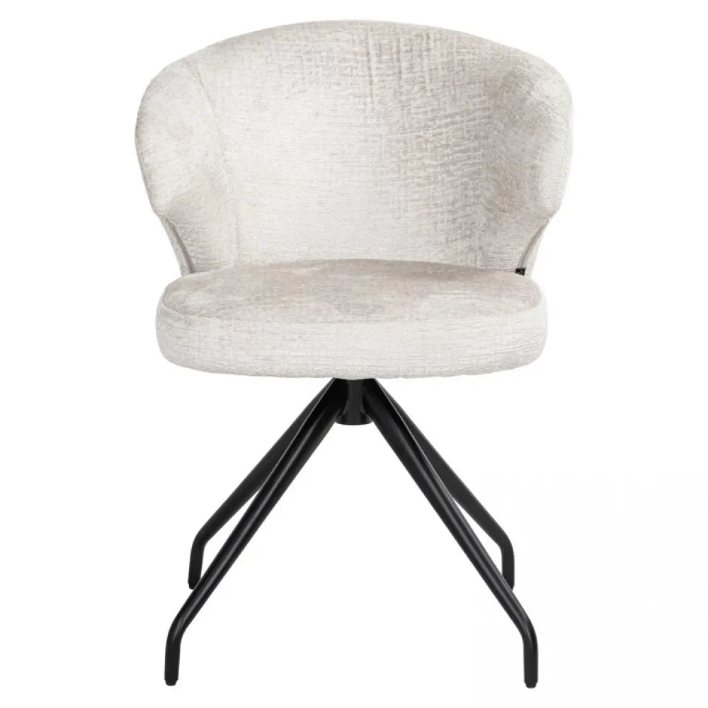 Scaun pivotant tapitat cu Stofa Crem cu picioare din Metal Negru H82xL60xA64cm Milly Richmond Interiors