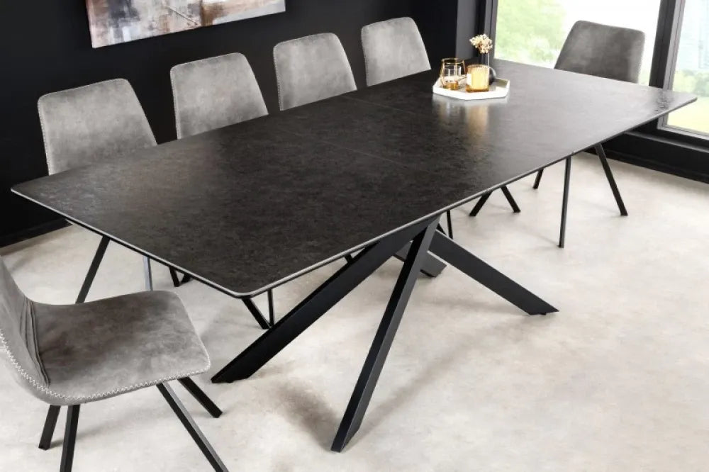 Masa extensibila Dreptunghiulara de 6-8 persoane din Ceramica Gri Antracit si Metal Negru L160-200xH76cm Alpine