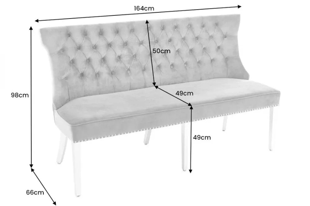 Banca din Otel inoxidabil Argintiu si Catifea Gri H98xL164cm Castle delux