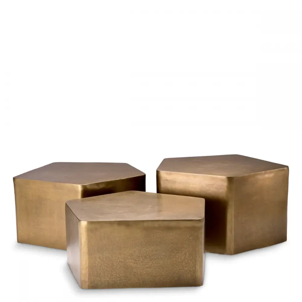 Set 3 masute de cafea Rotunde din Aluminiu Alama L63/65.5/69xl66/66.5/72.5cm Veenazza Eichholtz