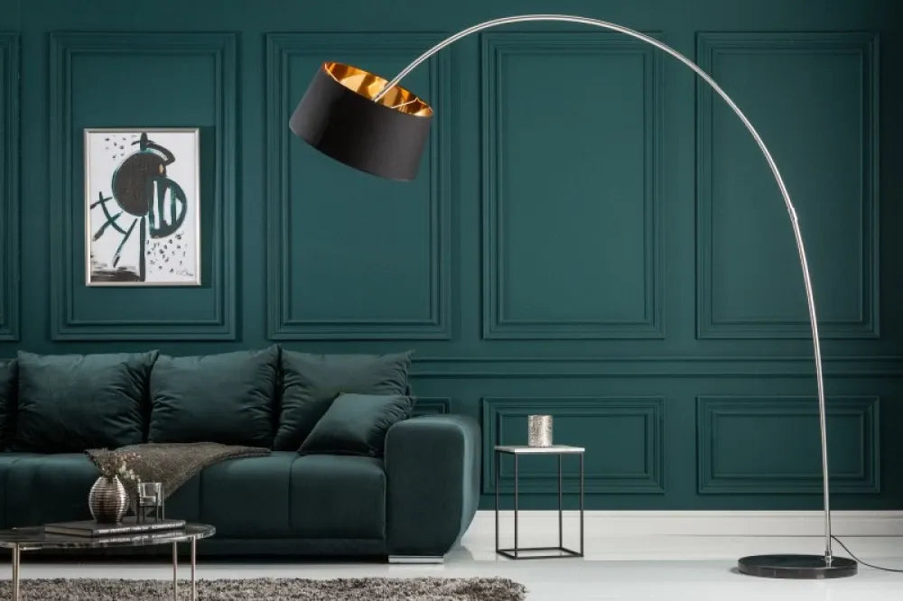 Lampa de podea din Marmura/Metal Negru si Textil Negru H215xL195cm Forma