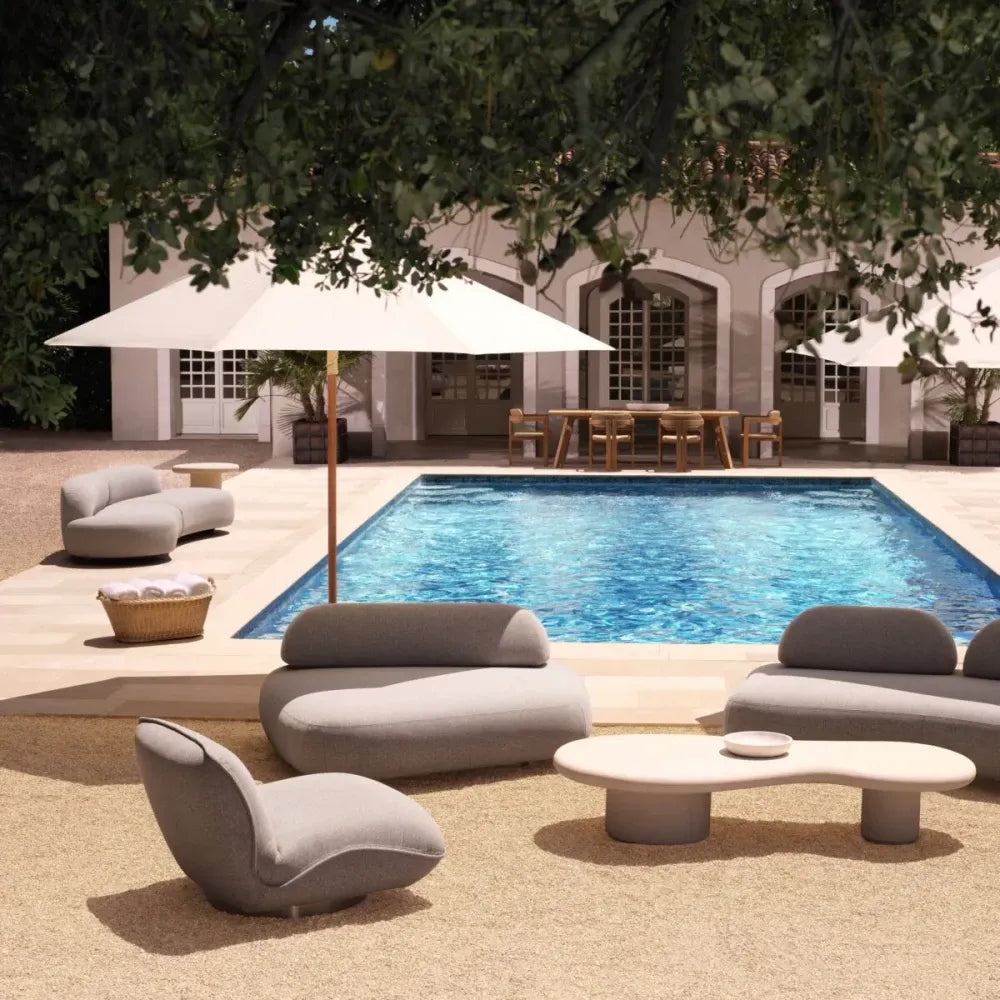 Fotoliu de exterior din Metal Negru si Stofa Gri H71xL85.5xA105cm Relax Eichholtz