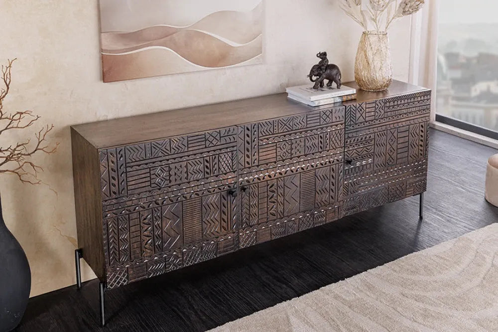 Comoda din Lemn de mango Maro si Metal Negru L177xH75cm TRIBAL