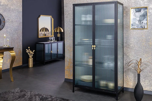 Dulap din Metal Negru si Metal/Sticla securizata Negru/Transparent L80xH160cm AMSTERDAM