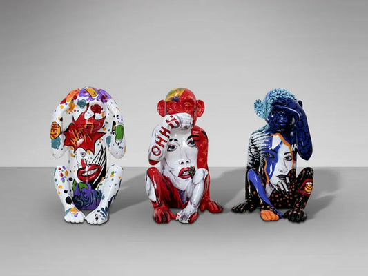 Set 3 figurine decorative din Polirasina Multicolor L15xH24cm Monos Sabios