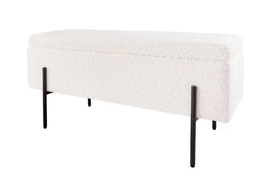 Bancheta cu spatiu de depozitare din Metal Negru si Stofa boucle Alb H46xL100cm Loft