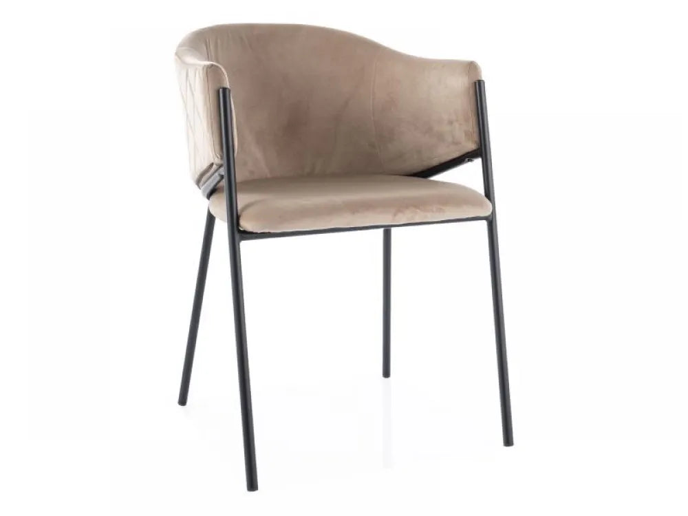 Scaun tapitat cu Catifea Bej cu picioare din Metal Negru H77xL55xA45cm Bono