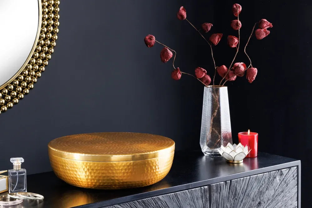 Bol decorativ cu capac din Metal Auriu H11xD38cm Orient