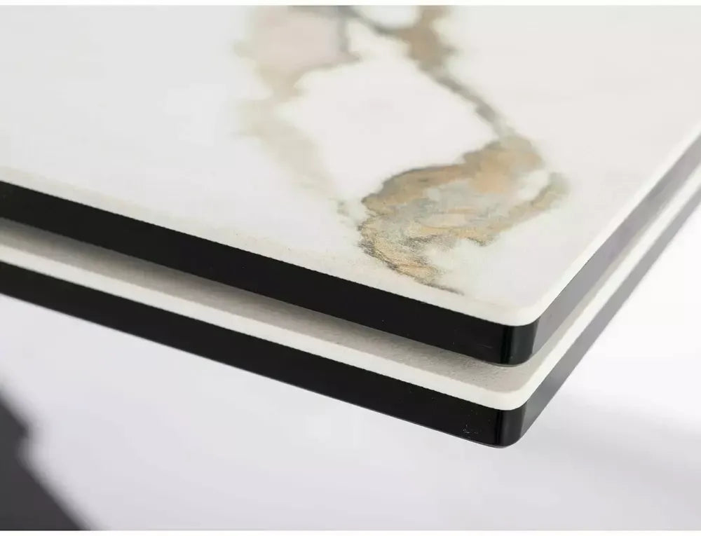 Masa Extensibila de 12 persoane din Sticla securizata+Ceramica Alb amber bianco si Metal Negru mat L160-240xH76cm Columbus