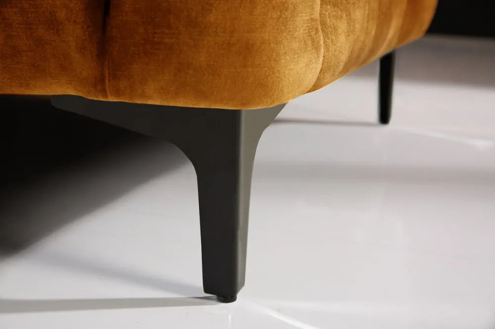 Puf din Metal Negru si Catifea Galben H45xL92cm Modern Barock