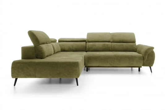 Coltar extensibil electric tapitat cu Chenille Verde cu lada depozitare Genova II