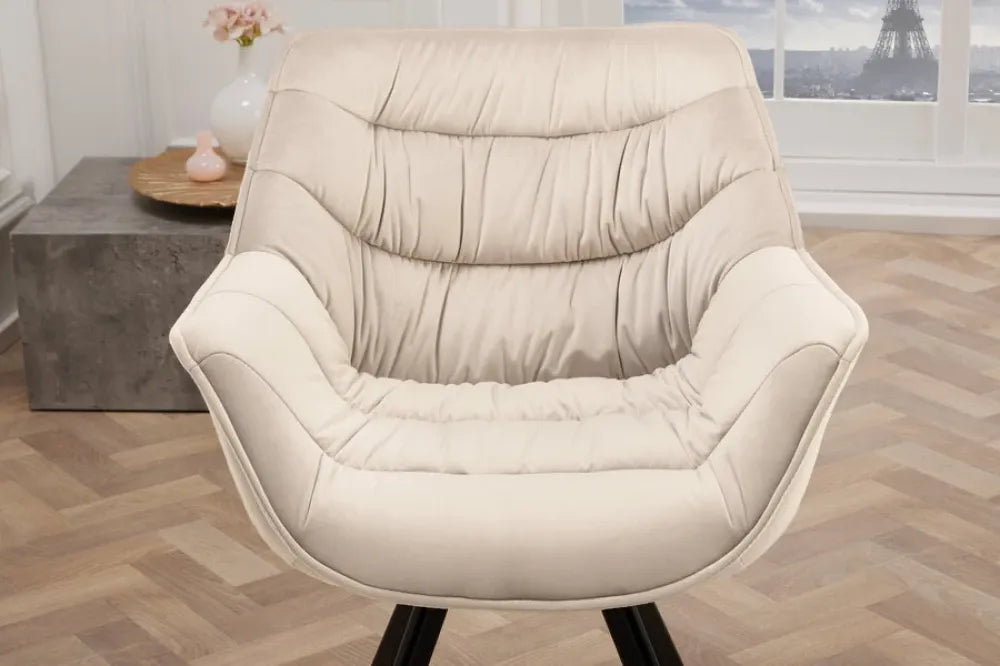 Set 2 scaune rotative tapitat cu Catifea Bej sampanie si picioare din Metal Negru H80xL64xA62cm THE DUTCH COMFORT