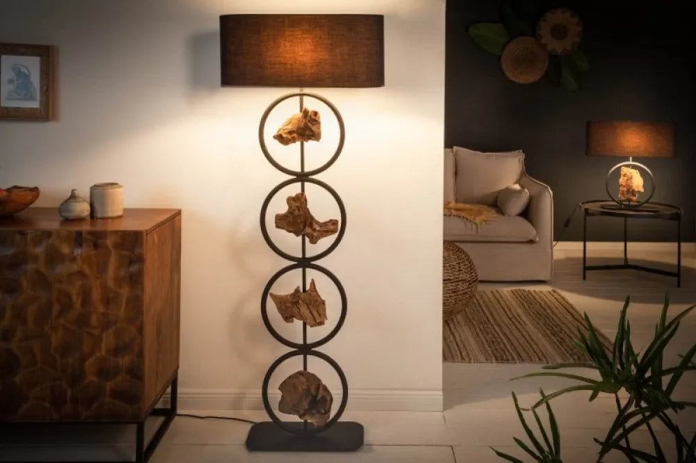 Lampa de podea din Metal/Lemn Negru si Textil Negru H147xL55cm Elements