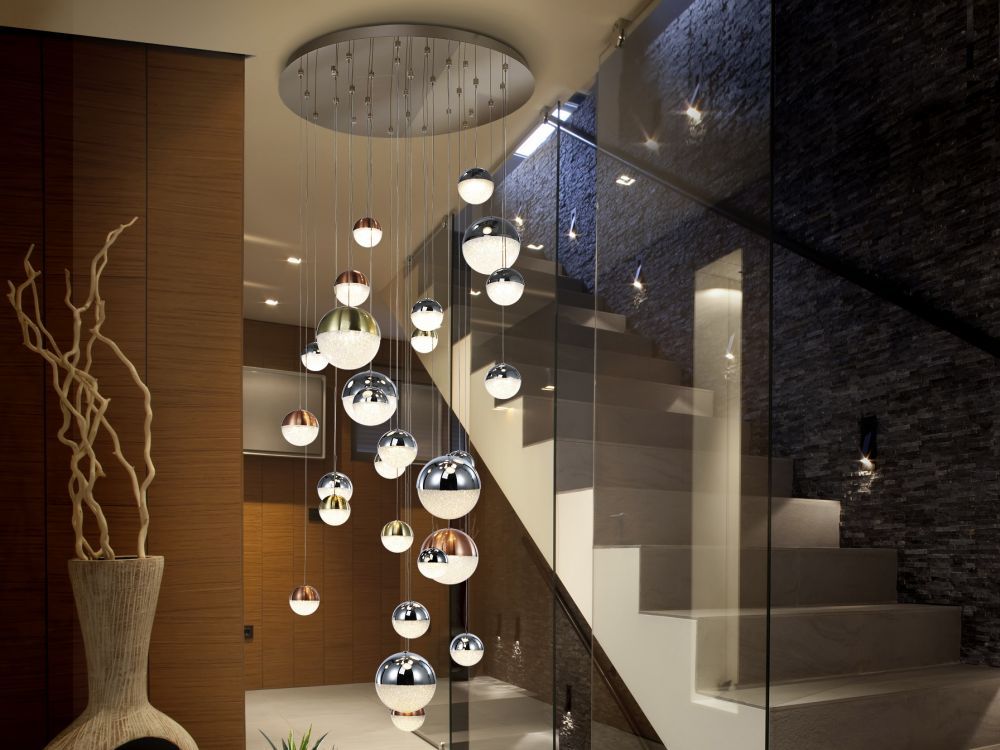 Lustra rotunda cu inaltime reglabila din Policarbonat Alb si Metal Multicolor cu LED D83xH300cm 3000-4000k Sphere