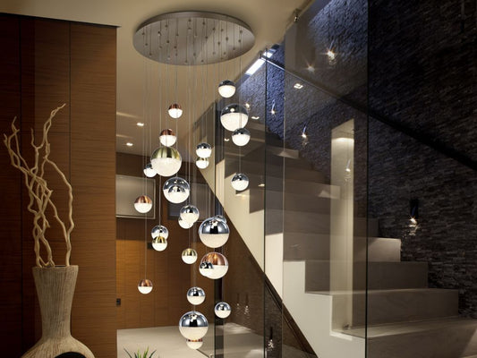 Lustra rotunda cu inaltime reglabila din Policarbonat Alb si Metal Multicolor cu LED D83xH300cm 3000-4000k Sphere
