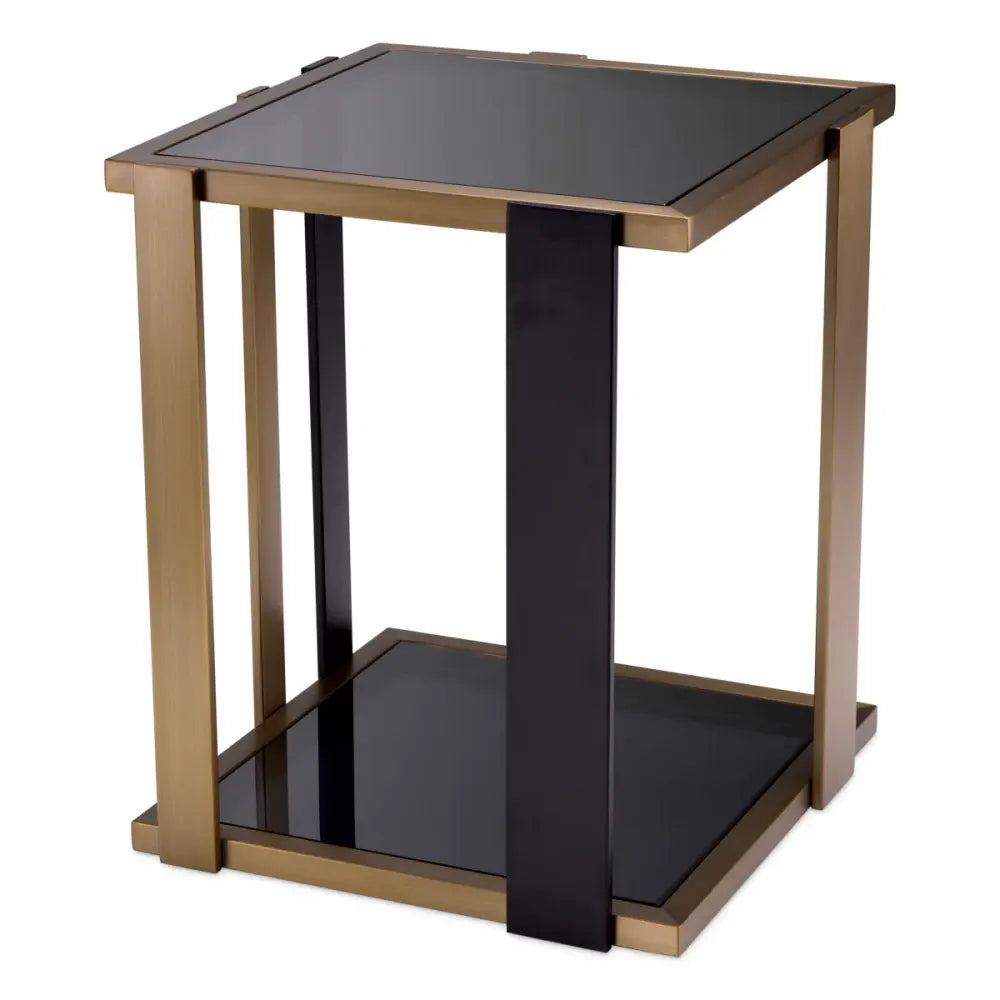 Masuta laterala Patrata din Metal Alama/Negru si Sticla securizata Fumuriu L47.5xl47.5cm Clio Eichholtz