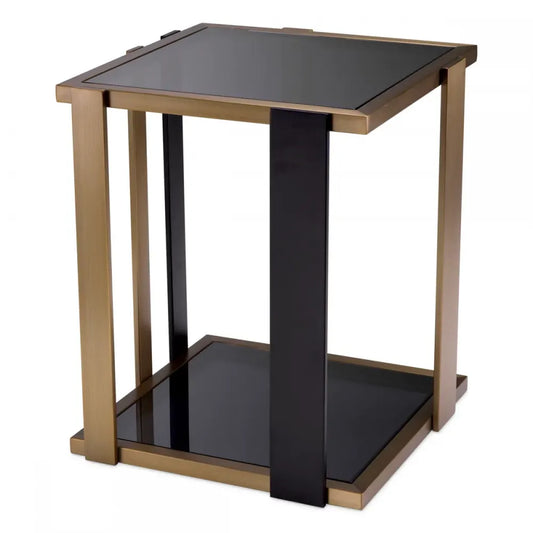 Masuta laterala Patrata din Metal Alama/Negru si Sticla securizata Fumuriu L47.5xl47.5cm Clio Eichholtz
